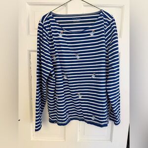 TalbotsWomen’s  Blue & White Striped Long-Sleeve Tee with Embroidered Dog